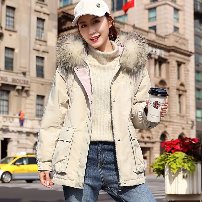 Winter New Style Raccoon Large Fur Collar Hooded down Feather Coat Women's Loose-Fit down Jacket Ysxy5866
