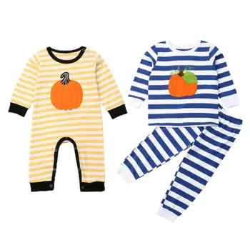

Halloween Newborn Baby Clothes Infant Toddler Girl Boy Pumpkin Romper Striped Long Sleeve Tops Pants Outfits Clothing Set 0-18M