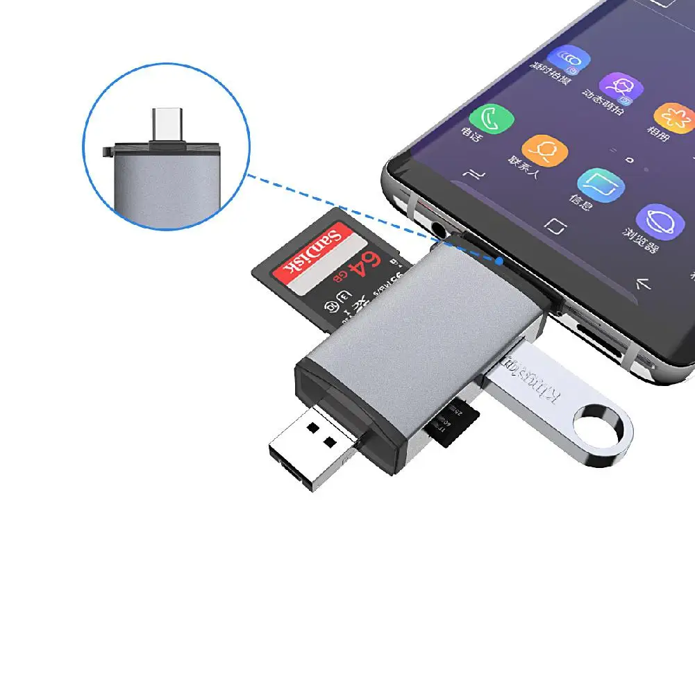 Многофункциональное устройство чтения карт памяти BEESCLOVER 6 в 1 type-c OTG SD/TF/с USB кард-ридером USB2.0 SD/MMC слот Micro SD/TF слот r60