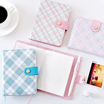 

Creative Stationery Plaid Mini Portable Notebook Leather Cover Student Note book Girls Kids Gift School Supplies C26