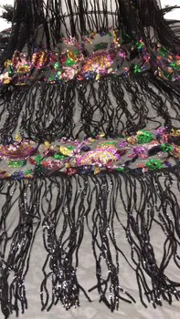 

Black fringe embroidered net lace fabric pretty flower French lace fabric for party dress
