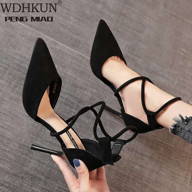 Four Seasons Women's Suede High Heels 9cm2021 New Pointed Stiletto Fashion Sexy Black Wedding Shoes Nude Bridal Shoes 1
