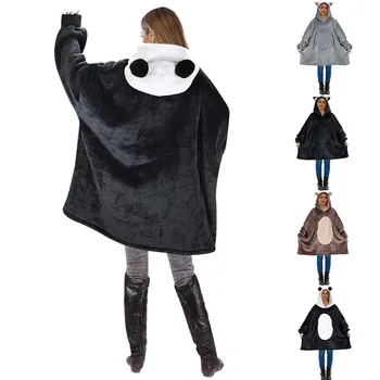 

Wearable Cartoon warm hoodie blanket with Hooded Cute Bed Blanket Coral Velvet Warm Throw Blanket In Winter 2020 New
