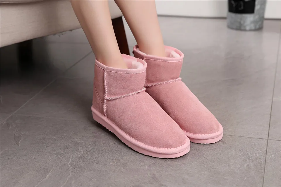 Australia Women Snow Boots Genuine Cowhide Leather Ankle Boots Warm Winter Boots Woman shoes large size 34-44
