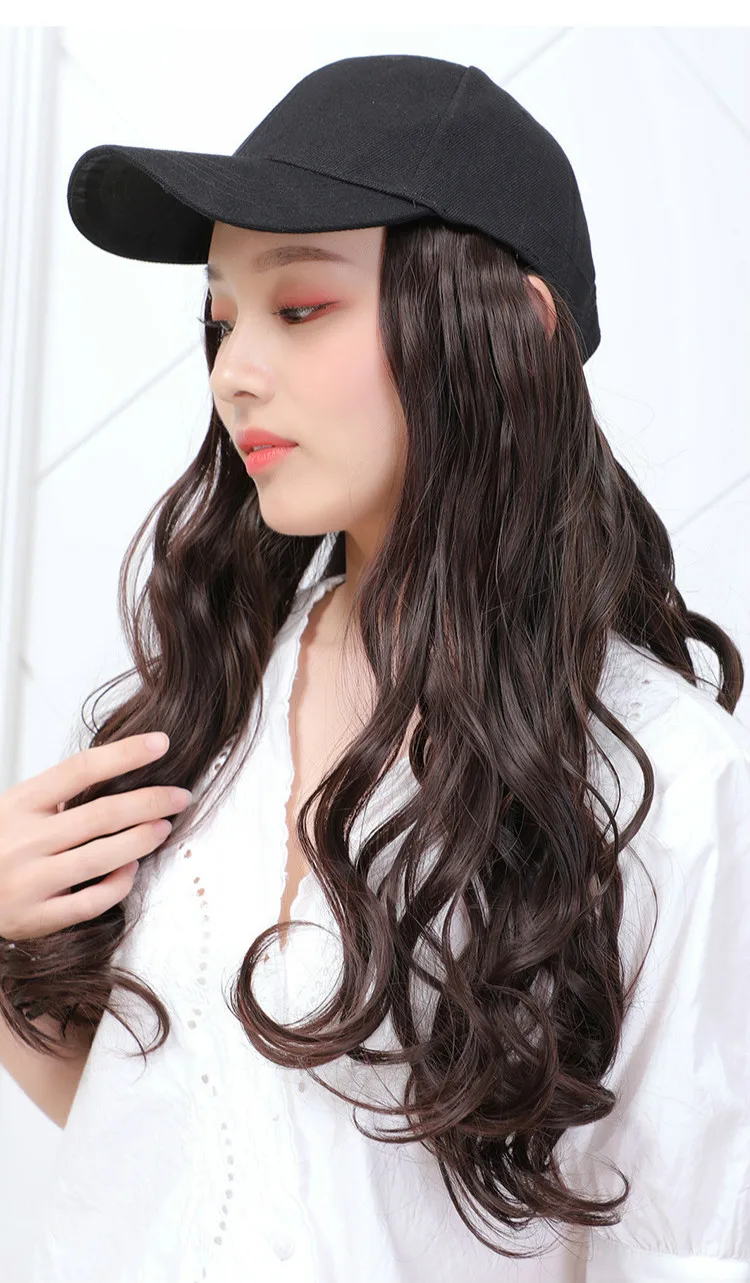 cute baseball caps Long Synthetic Baseball Cap Wig Natural Black / Brown Straight Wigs Naturally Connect Synthetic Hat Wig Adjustable For Girls cheap baseball caps