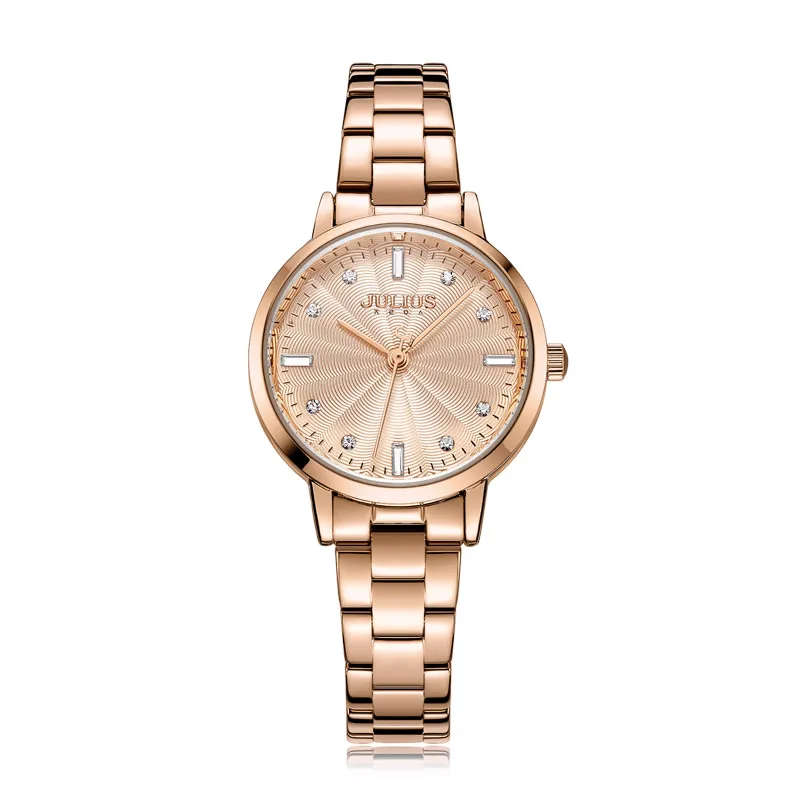 Julius Брендовые женские кварцевые часы модные повседневные часы-браслет из нержавеющей стали часы под платье наручные часы подарки - Цвет: rose gold watch
