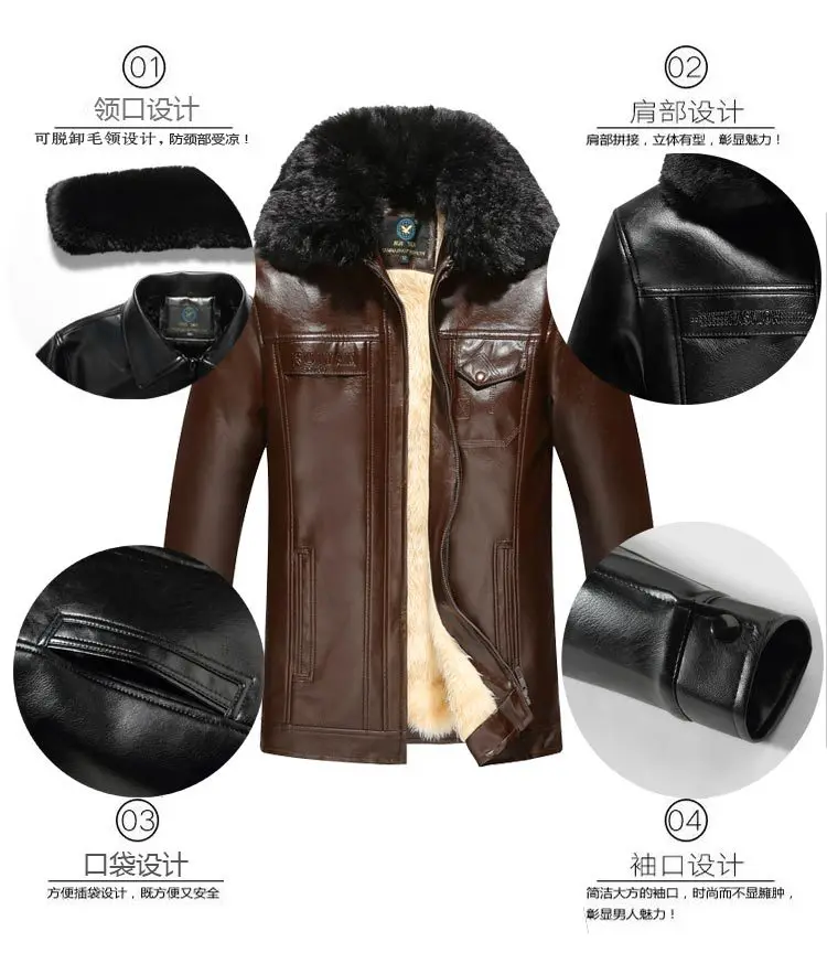 Стиль среднего возраста кожаное пальто с отложным воротником плюс бархатное кожаное пальто теплое PU кожаное пальто одежда Daddy