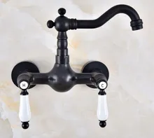 

Black Oil Rubbed Bronze Bathroom Kitchen Sink Faucet Mixer Tap Swivel Spout Wall Mounted Two Handles mnf858