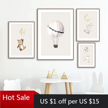 

Rabbit Fox Sheep Balloon Star Moon Wall Art Canvas Painting Nordic Posters Prints Animals Wall Decor Pictures Kids Baby Room Dec