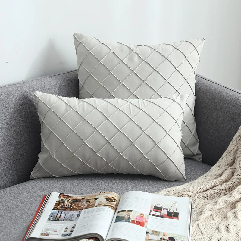 light grey Yellow Blue Navy Green Embroidered Lattic Cushion Cover Pleat Home Decorative Pillow Cover Lumber Pillow Case 45X45CM/30x50cm - Цвет: light grey