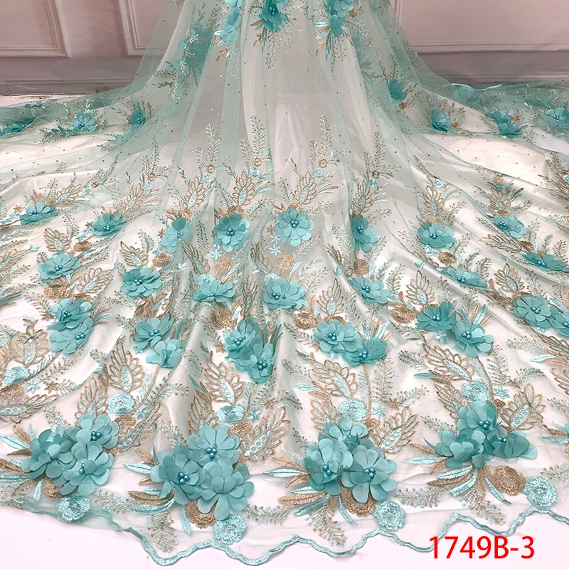 

2018 New Arrival African Embroidered French African Lace Fabric Tulle Lace Fabric For Wedding With Stones And Beads AMY1749B-2