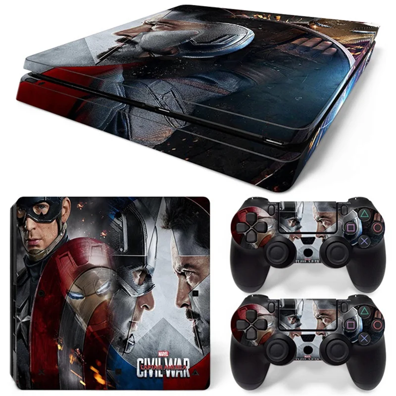 Marvel Captain America Vinyl Skin Sticker for PS4 Slim Console and 2 Controllers Decal Cover Game Accessories