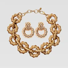 Модные Ювелирные наборы JUST FEEL ZA, винтажное Золотое металлическое ожерелье, серьги, браслет, набор для женщин, очаровательные вечерние аксессуары в стиле панк