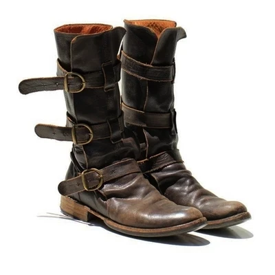 

Sfit 2019 Women Boots Flat Pointed Shoes Breathable Solid Color Retro Buckles Shoes Winter Women Office Party Western Boots