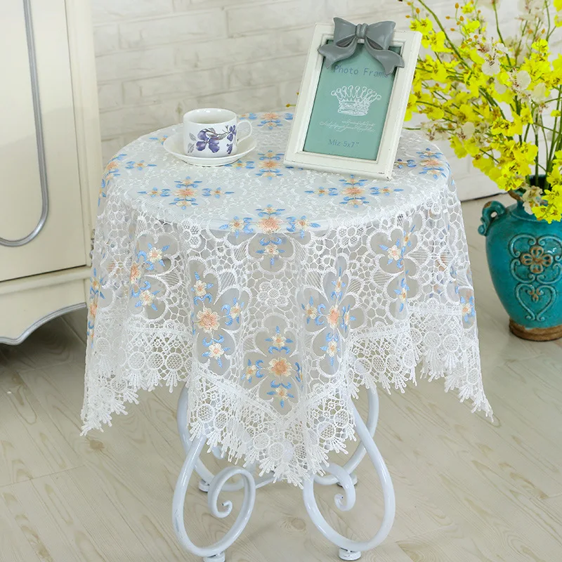 

European White Lace Tablecloth Hollow Embroidery Water Soluble Hem Yarn Table Cover Washable Round Table Cloth Home Textile