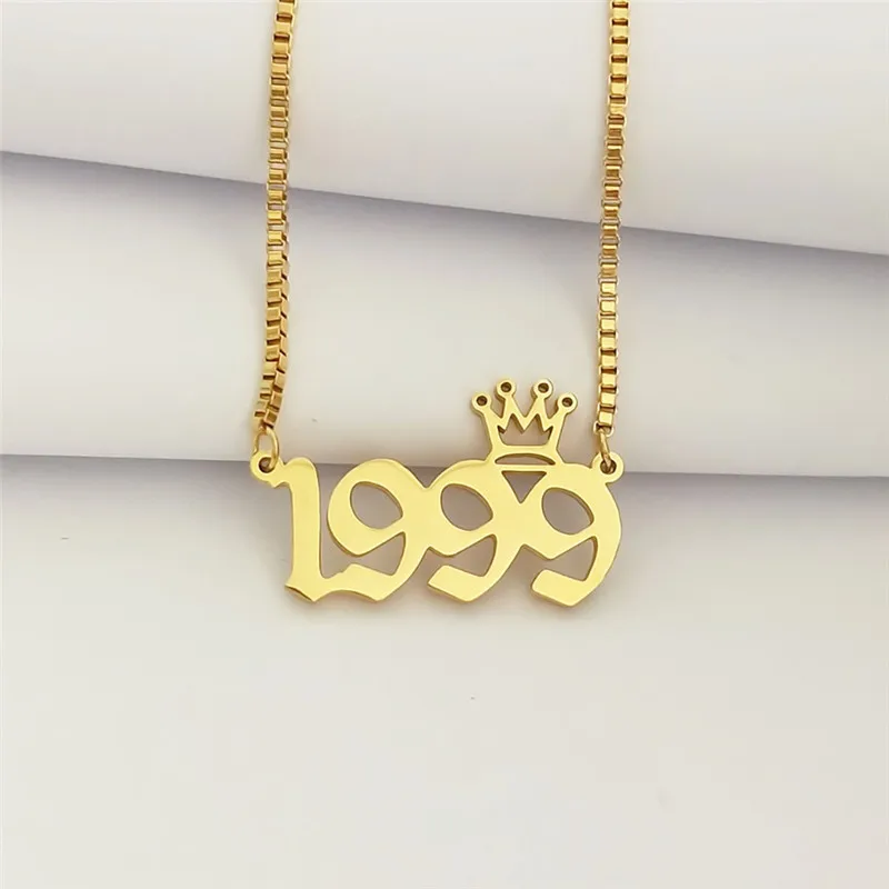 Gold 1999 10 шт объемное ожерелье для женщин и мужчин, подарок на год, Старое Английское ожерелье с цифрами, ювелирные изделия из нержавеющей стали, Золотое серебряное ожерелье-чокер - Окраска металла: Gold 1999