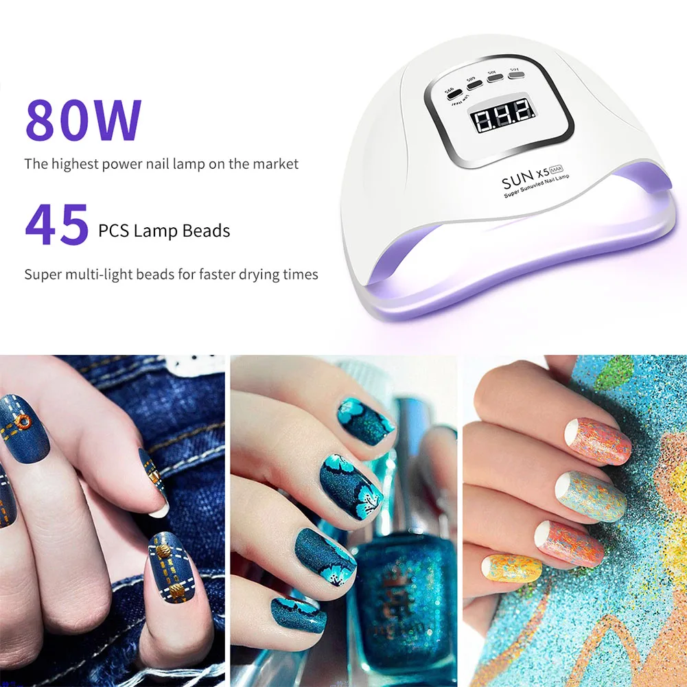 Nail Set LED Nail Lamp Manicure Set UV Lamp Kit For Manicure 80/54/36W Nail Gel Set Nail Art Tools Set Nail File Top Base Coat