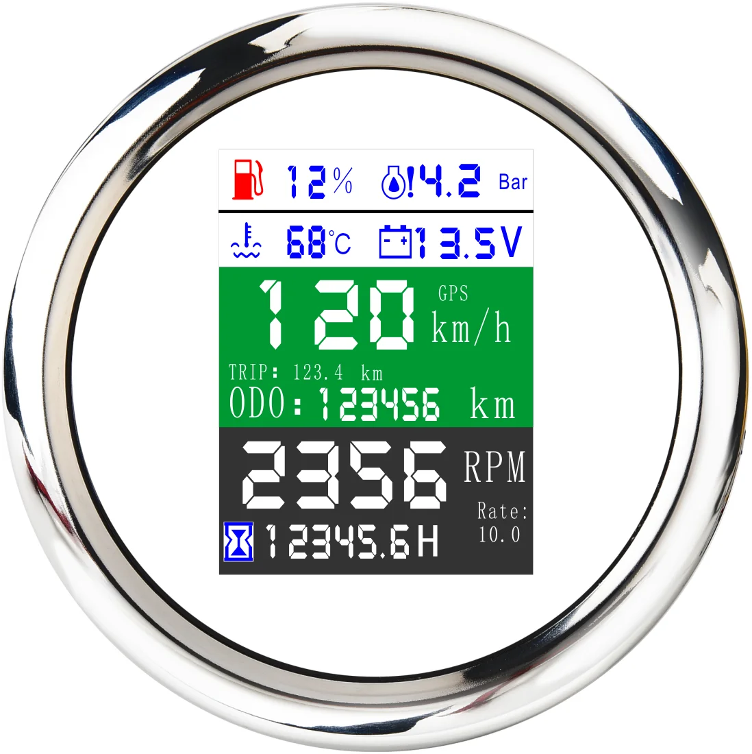 US $70.80 6 In 1 MultiFunctional Digital Gauge Gps Speedometer Tachometer Fuel Level Water Temp 010bar Oil Pressure With Alarm 85mm