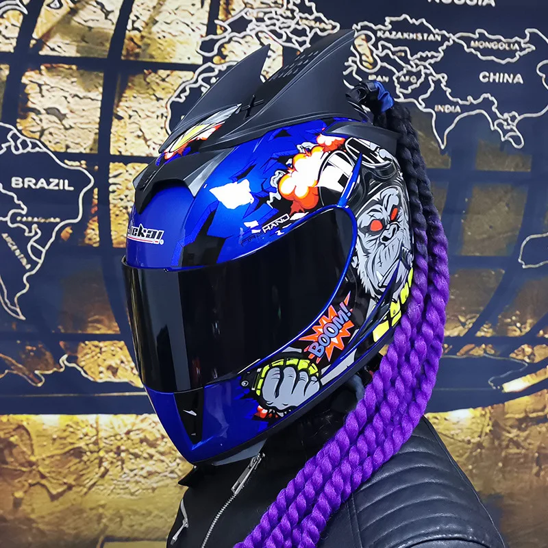 Casco de motocicleta trenzada para hombre y mujer, protector de cara completa con doble lente, personalizado, bocina de seguridad, Capacete de trenza sucia|Cascos| - AliExpress