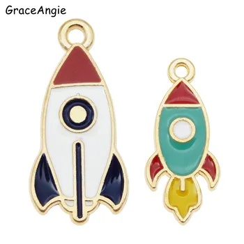 

6pcs Rocket Charms Necklace DIY Enamel Charms Gold color Pendant Jewelry Findings Universe Fashion Astronauts Choker Handmade