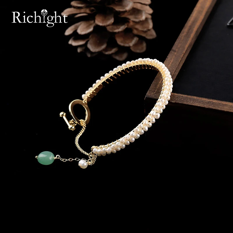 

Lovely Small Freshwater Pearls Bangle Bracelet Tiny Pearl Gold Opening Bangle Bridesmaid Gift Women Double Layered Pearl Bangles