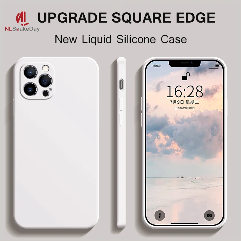 Чехол NLSnakeDay из жидкого силикона с квадратной рамкой для iPhone 12 Mini 11 Pro Max мягкие