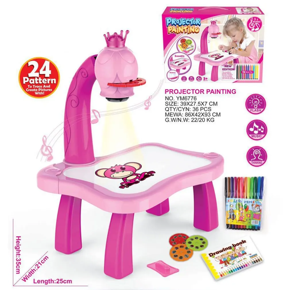 Child Learning Desk With Smart Projector Kids Painting Table Toy With Light Children Educational Interactive Tool Drawing Table kids desk and chair set