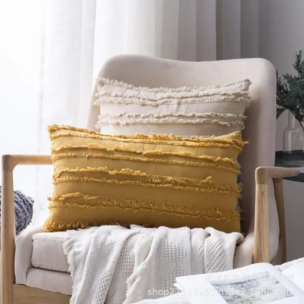 Стильный чехол для подушки с кисточками 45x45 см/30x50 см, красный, черный, темно-синий, желтый, белый, бежевый, наволочка для украшения гостиной