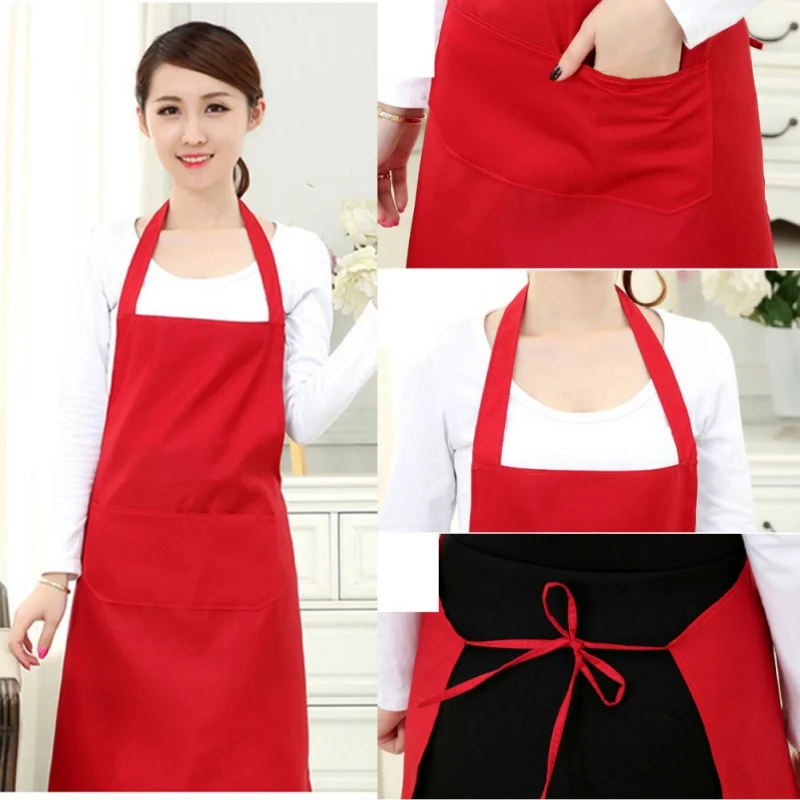 Solid Color Polyester Aprons for Women with Pockets Waterproof Dustproof Kitchen Aprons Dish Washing Grooming Chef Aprons.