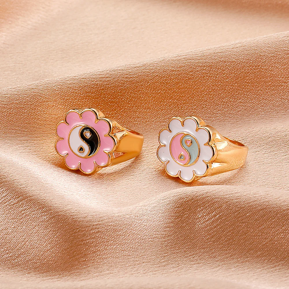 Retro Vintage High Polish Alloy Ringen Tai Chi Flower Ring Finger Yin Yang Trendy Women's Rings Multicolor | Дом и сад