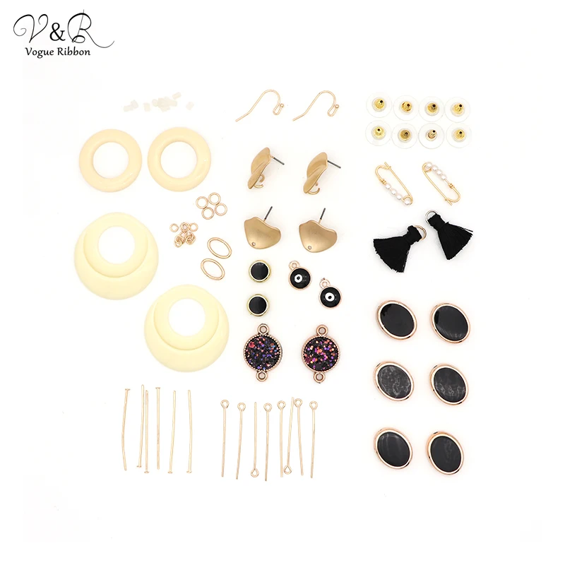 

Newest DIY Handmade Jewelry Making Tassel Frange Simulated Pearl Glitter Beaded Charms Pendants Black Drop Earring Set DIY-136