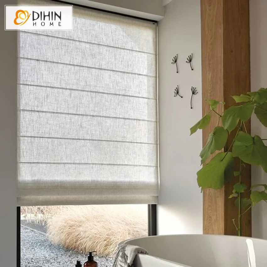 

New Arrival Motorized Cotton Linen Natural Roman Shades Light Filter/Blackout Roman Blinds Window Curtains With Chain Mechanism