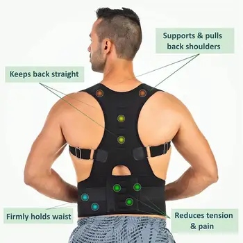 

Magnetic Therapy Brace Adjustable Posture Corrector Shoulder Back Support Belt Relieves Neck Back Spine Pain Black XXL