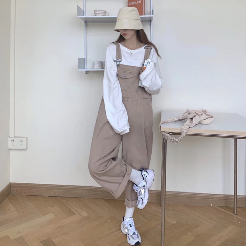 2021 Новинка Сезон весна-осень Женские брюки Свободный комбинезон с высокой талией
