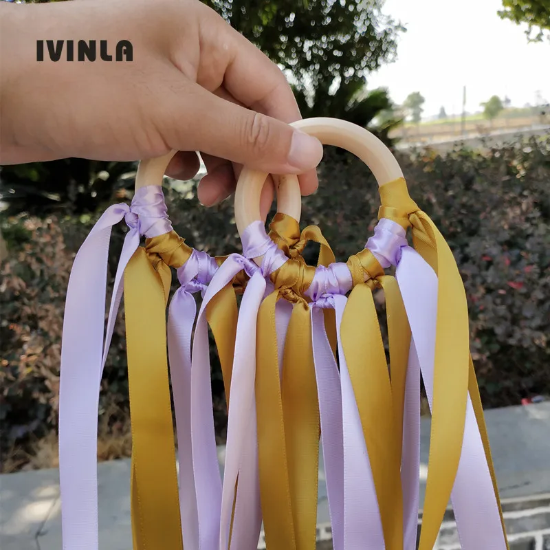 20 Pz/Lotto Oro E Viola Naturale Di Legno Anello Di Nastro Waldorf Giocattoli