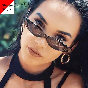 

2020 Vintage Chic Cat Eye Sunglasses Designer Brand Trend Personality Narrow Small Transparent Frame Sun Glasses UV400