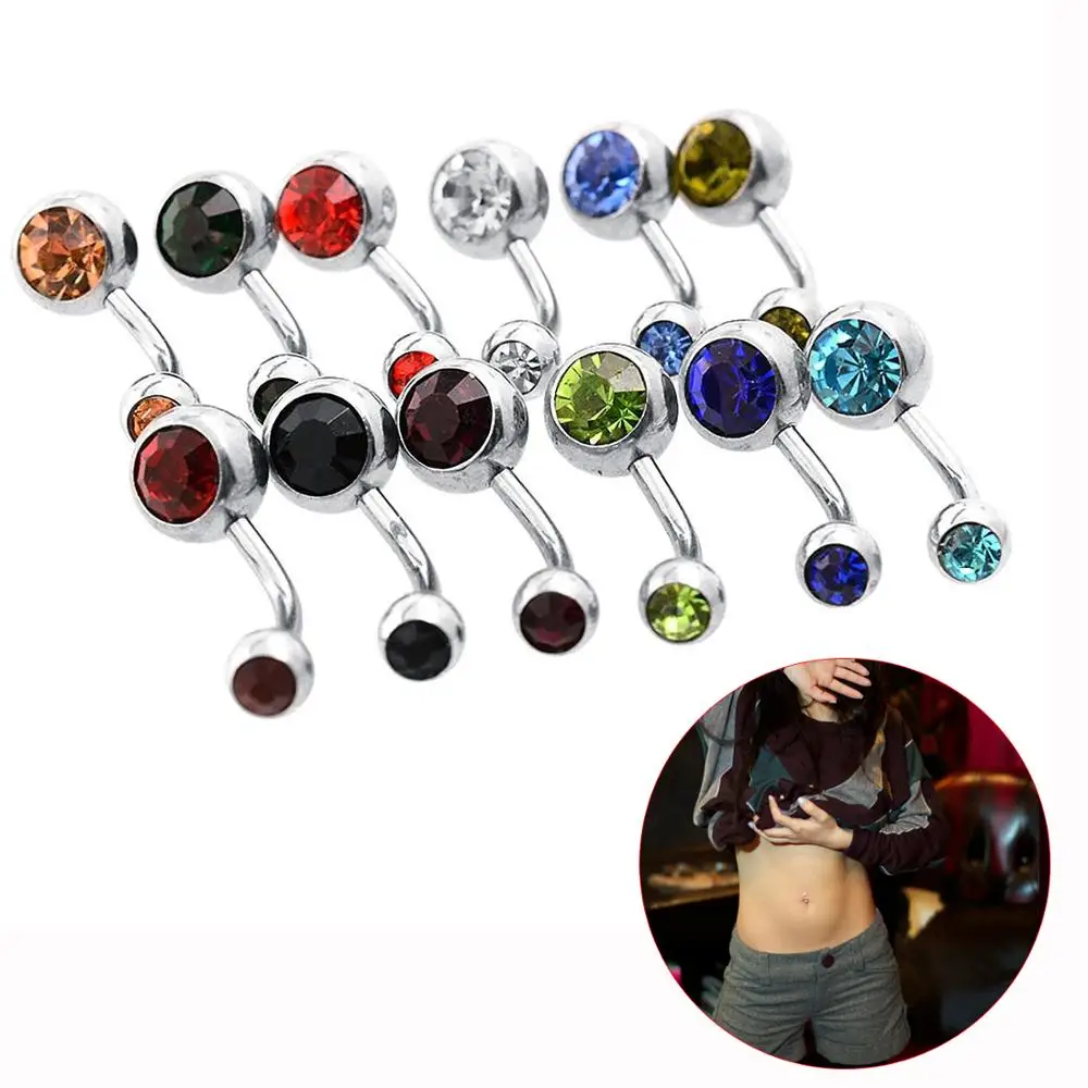 

10 pcs/lot Piercing Navel Steel Single Crystal Rhinestone Belly Button Rings Navel Piercing 5/8mm Perforated jewelry