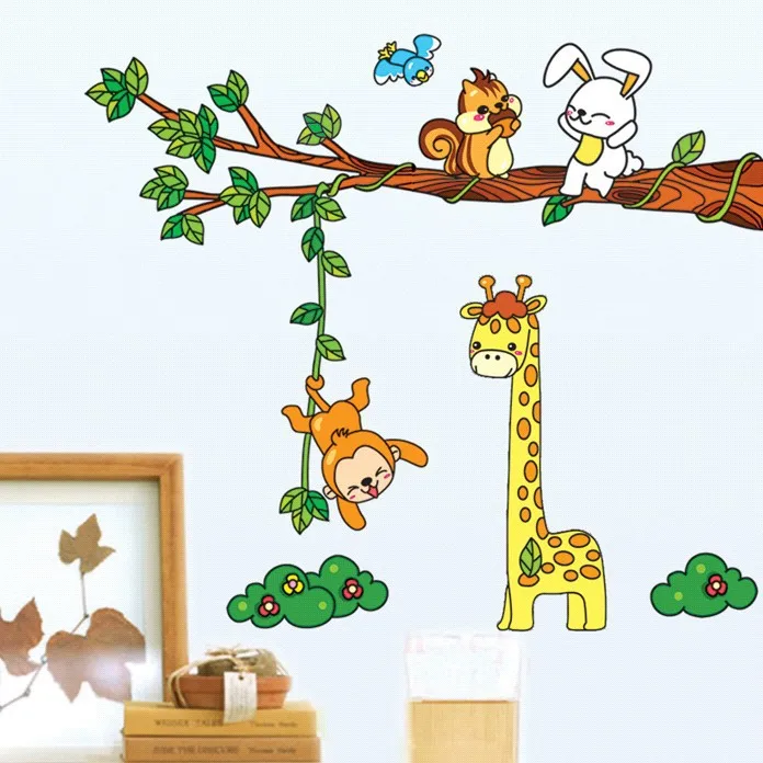 Brigade Kang мультфильм животное лес стена детской спальни украшения мультфильм животных поезд детский сад декоративные наклейки на стену