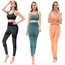 2Pcs Women Sport Suit Gym Set Sexy Bra Seamless High Waist Gym Leggings Yoga Suit Running Clothing Yellow Athletic Suits Female