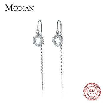 

Modian Sparkling Round Clear CZ Drop Earrings for Women Dangle 925 Sterling Silver Luxury Wedding Statement Engagement Jewel