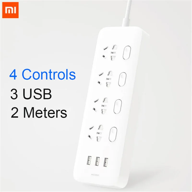 

Original Xiaomi Mijia Power Strip 4 Sockets 4 Individual control Switches 5V/2.1A 3 USB port Extension Sockets Charger 2m cable