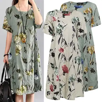 

Celmia Vintage Summer Dress 2020 Women Short Sleeve Loose Elegant Floral Print Midi Dresses Casual Party Beach Sundress Vestidos
