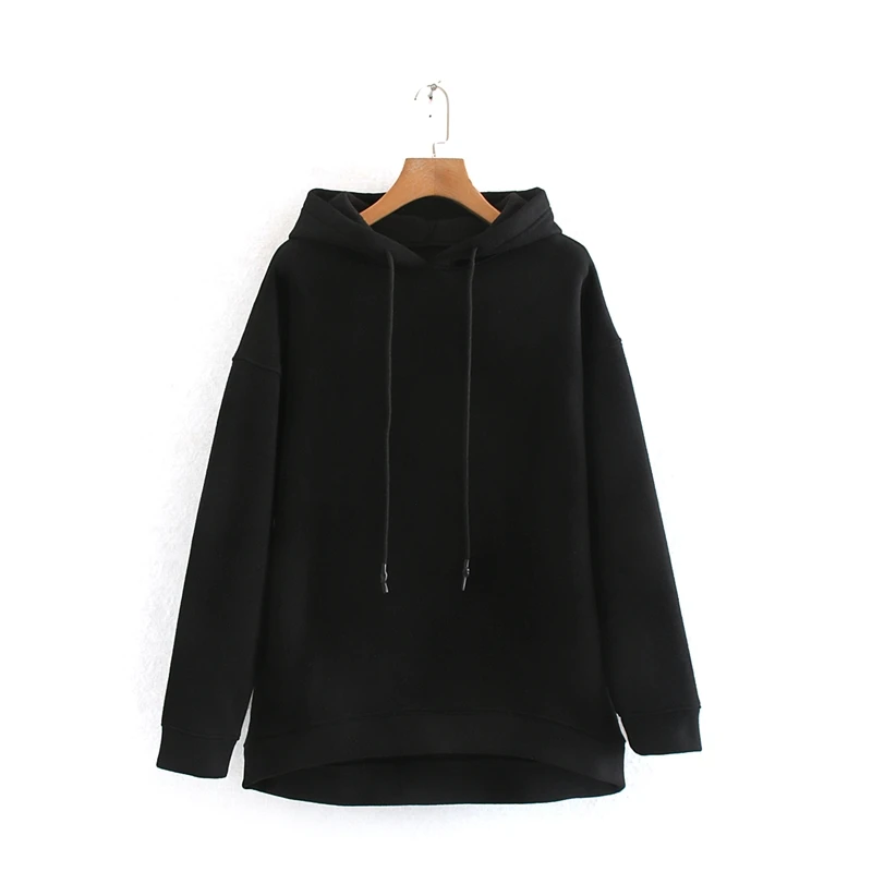Black Chu Sau beauty Новые Модные осенние зимние однотонные Свободные толстовки повседневные шикарные хлопковые пуловеры с капюшоном женская уличная верхняя одежда - Цвет: Black