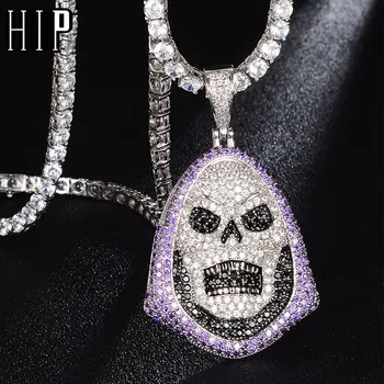 

Hip Hop Bling Skull Iced Out Bling Cubic Zircon Necklace & Pendant For Men Jewelry Charm Tennis Chain