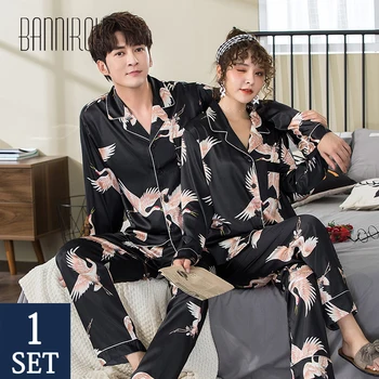 

Matching Pajamas Sets Couples Slik Satin Printing Full Button His-and-her Home Pyjama Suits For Lover Man Woman New 2020 Pajamas