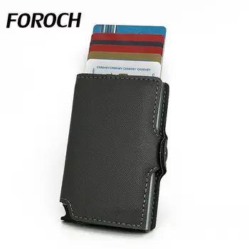 

New Credit Card Holder Men Women Aluminum Metal Stripe PU Leather Bank Card Wallet 2020 Fashion RFID ID Card Purse