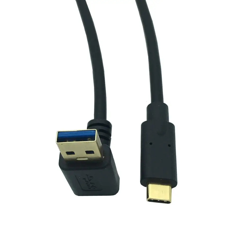 Позолоченный USB 3,0(тип-a) угол 90 ° штекер USB3.1(тип-c) Мужской USB кабель для синхронизации данных и зарядки(черный) 0,25 м;