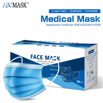 

Medical Surgical Disposable Face Mouth Mask Windproof Anti Dust Doctors 3 Ply face Masks With Shield Medical In Stock 50Pcs Blue