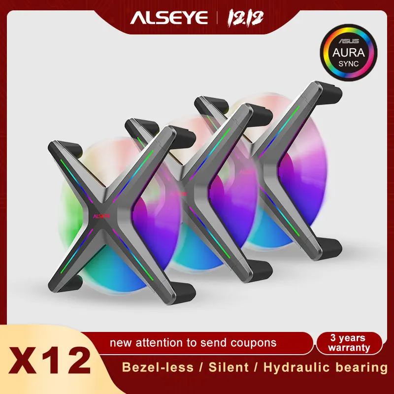 ALSEYE X12 RGB Fan 3pieces 120mm PC Fan Set with Romote control Compatible with Asus Gigabyte Msi Motherboard RGB Control