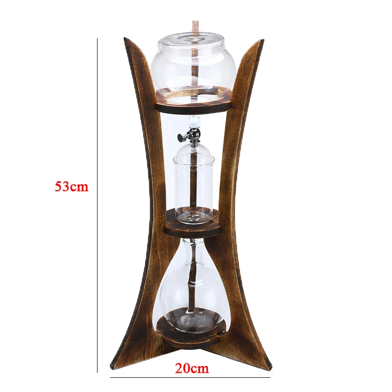 600ml Cold Drip Ice Syphon Coffee Pot Cold Brew Coffee Maker Glass Dutch Brew Machine with Wood Frame Home Kitchen Coffee Tools